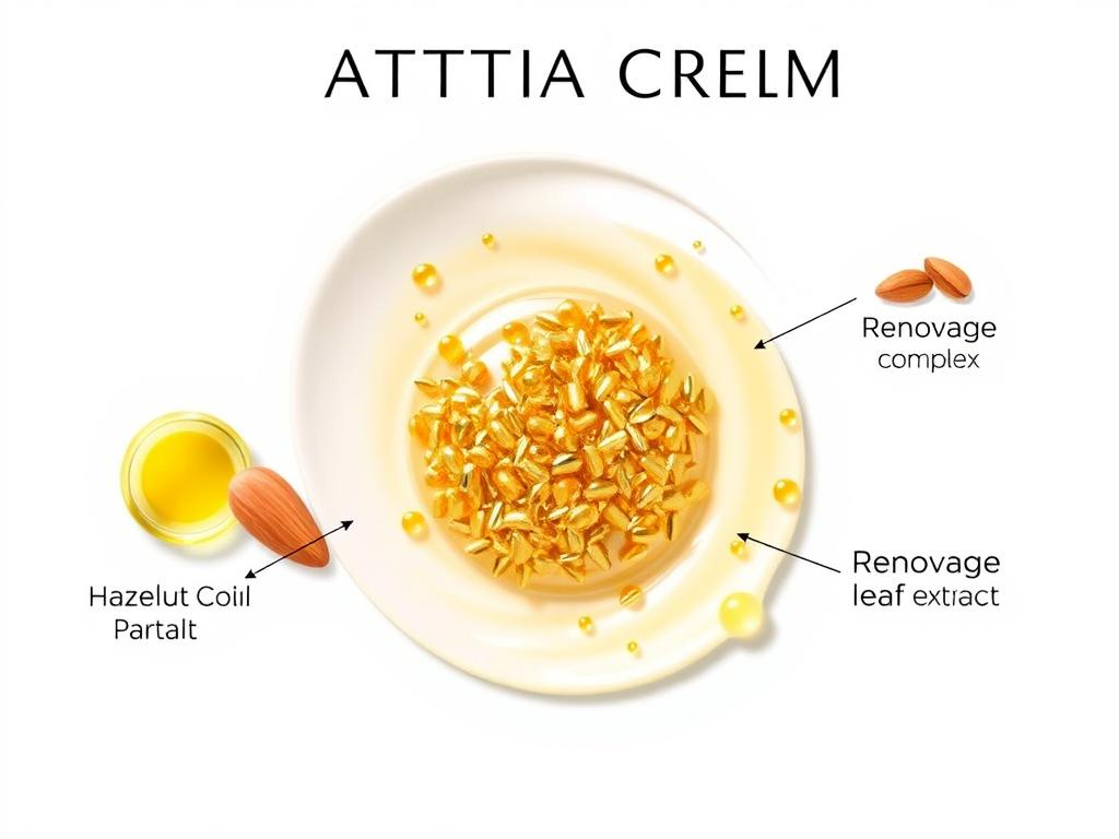 Visual representation of Carattia Cream's key ingredients including 24-karat gold particles