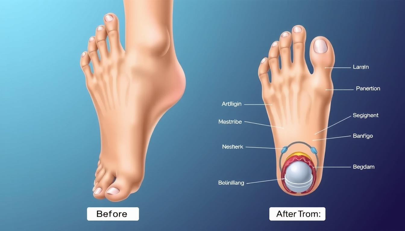 Schemat działania Hallu Motion na stopie z halluksem