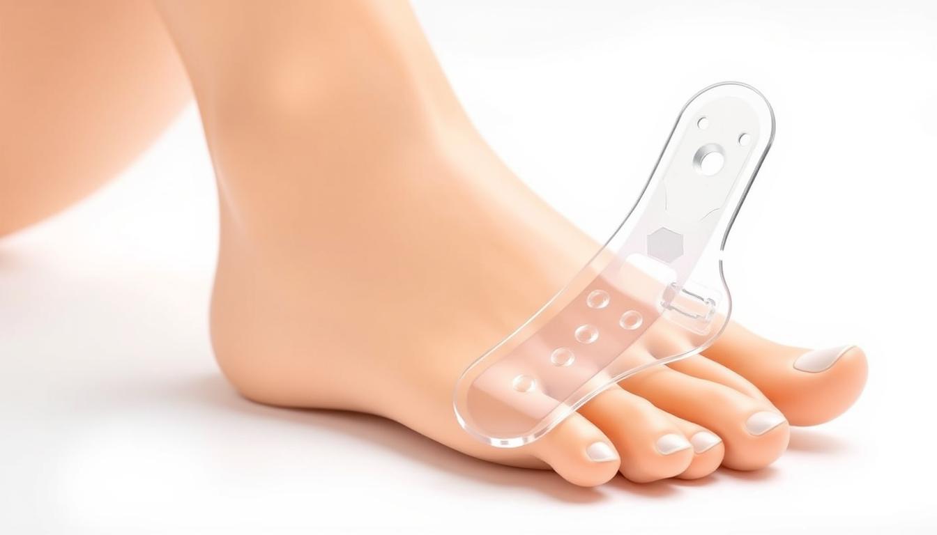 Hallu Motion korektor na halluksy pokazujący urządzenie i jego zastosowanie