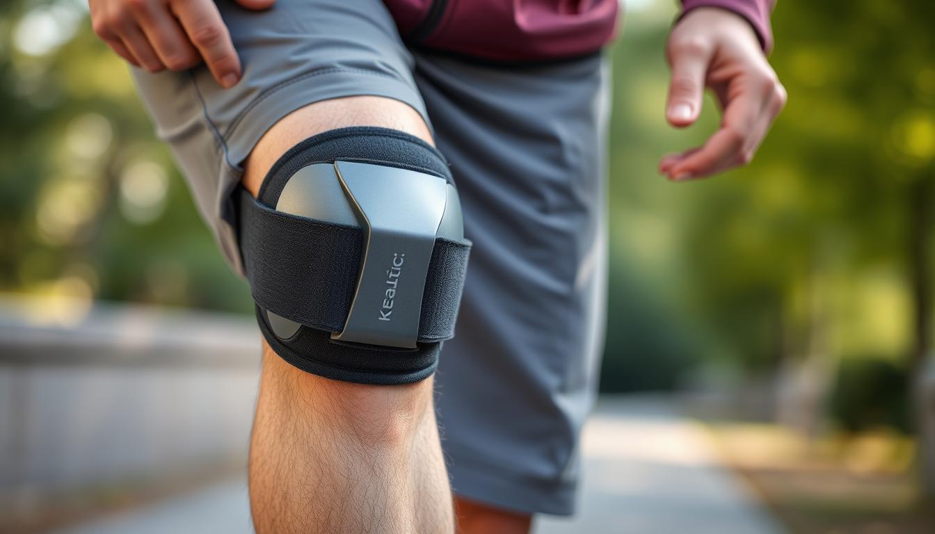 Kneeactive Pro magnetic knee brace being worn by an active person
