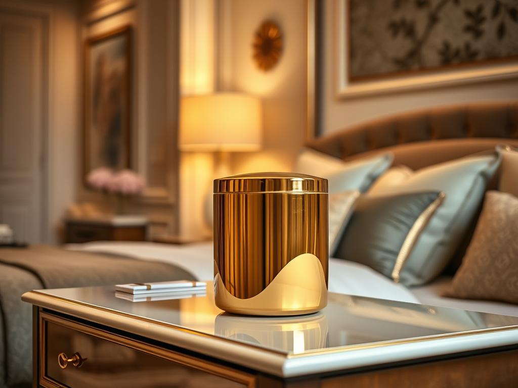 Lumiere Gold w sypialni na eleganckiej komodzie