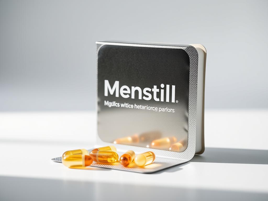 Opakowanie Menstill z widocznymi kapsułkami