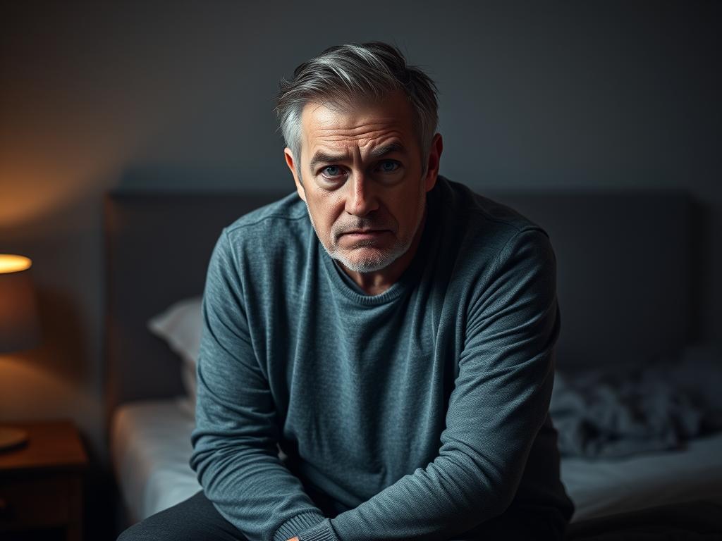 Mężczyzna w średnim wieku z wyrazem frustracji na twarzy