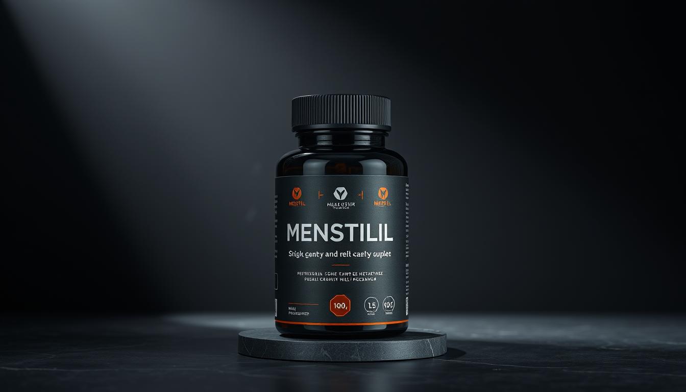 Opakowanie suplementu Menstill na eleganckim ciemnym tle