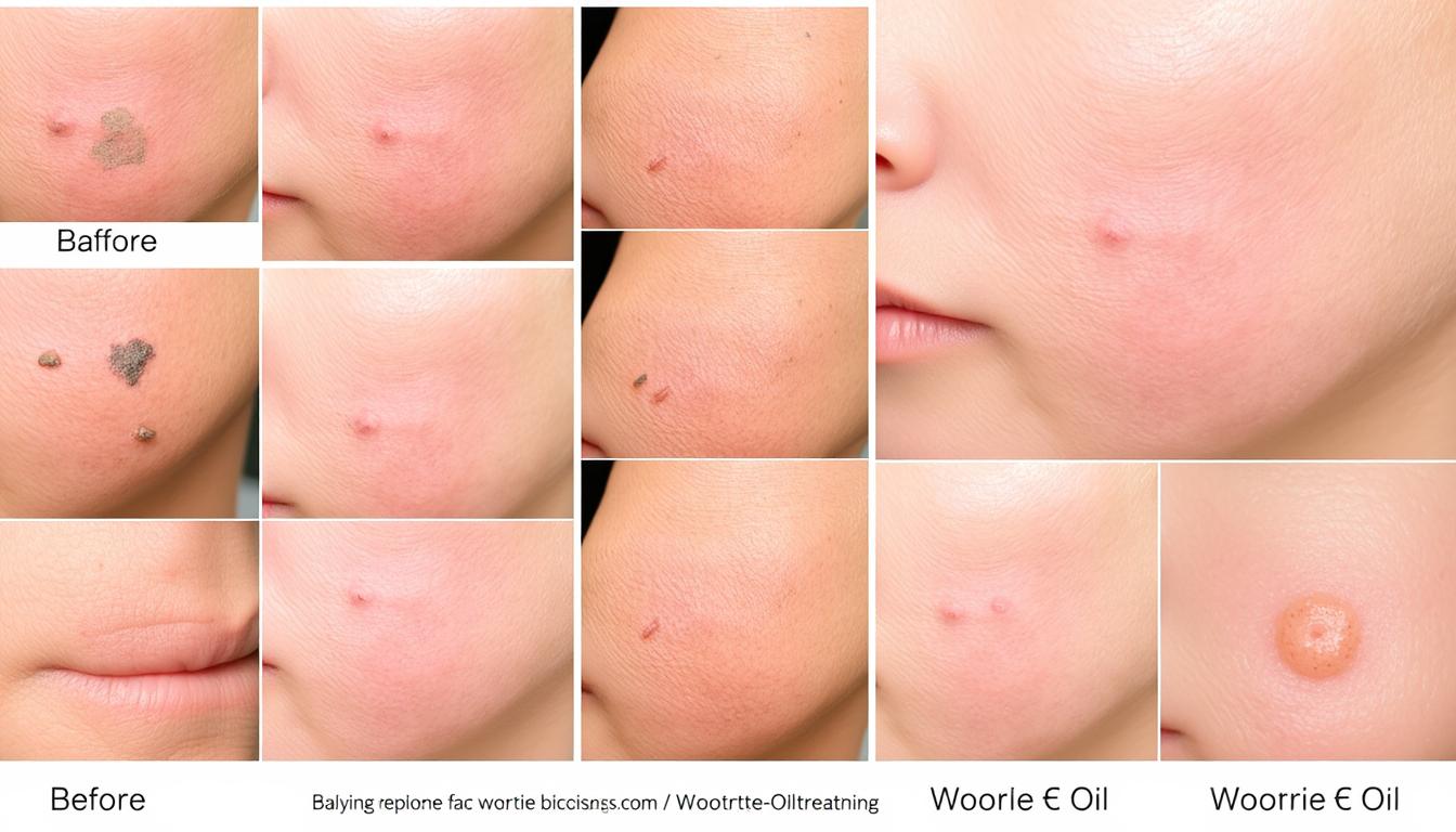 Zdjęcia przed i po zastosowaniu Woortie Oil na problemy skórne